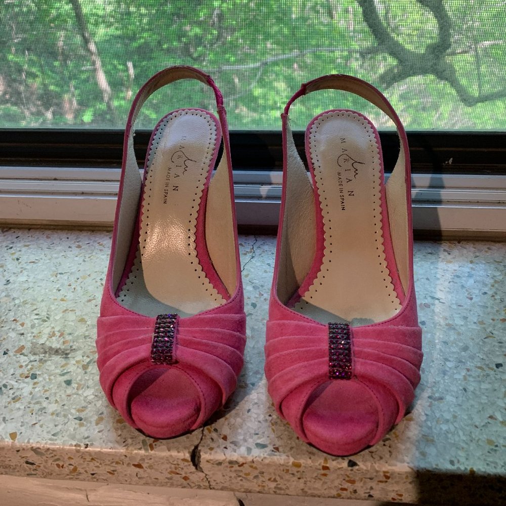 Stylish Pink Suede Slingback Shoes with Glitter Accents